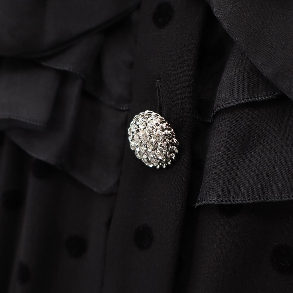 Alessandra Rich Women's Silk/Lace Polka Dot Midi Dress Black Sz 38 US Sz 2 - Picture 6 of 11